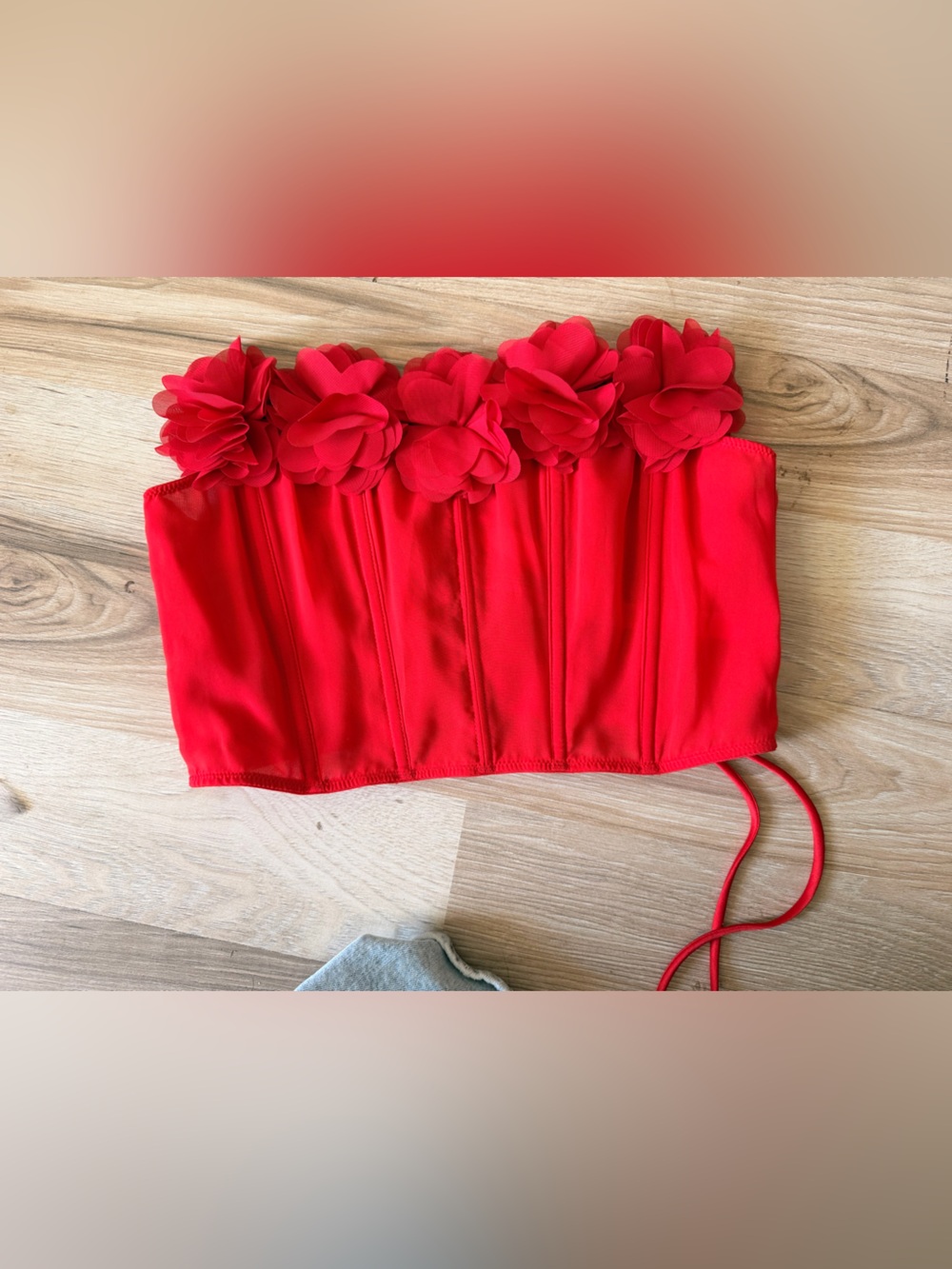 Victoria's Secret Bright Red Floral-Trim Bandeau